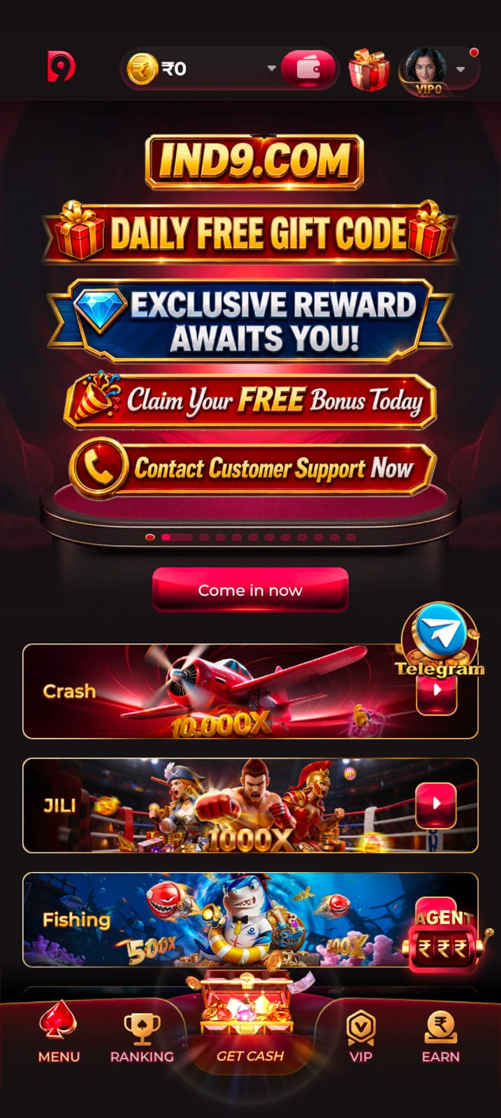 IND9 app features interface with secure gaming experience