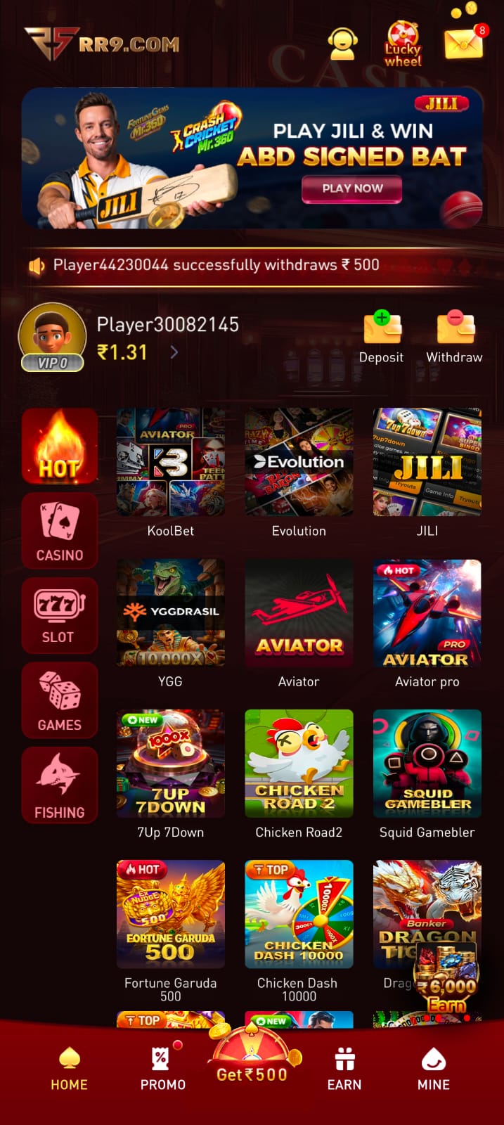 RR9 app dashboard features and interface
