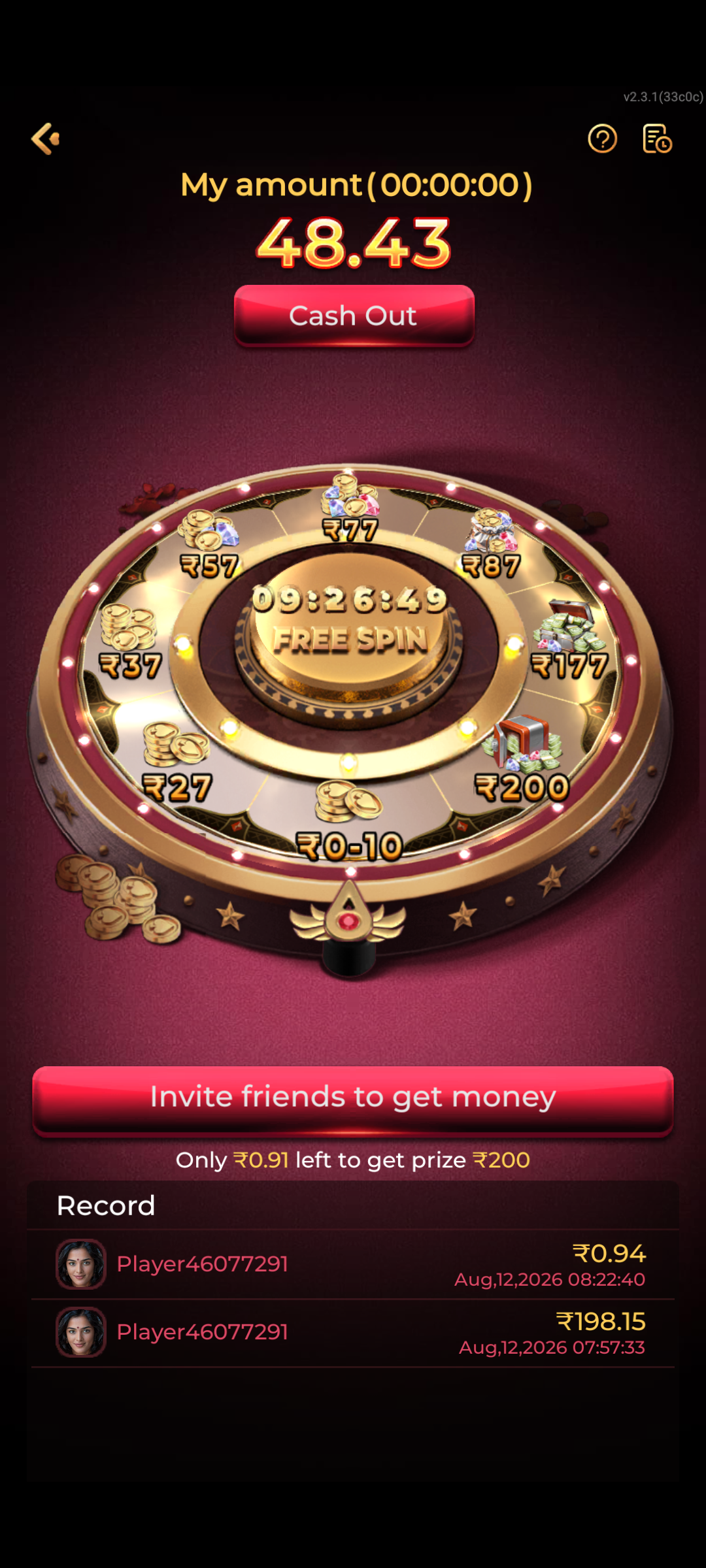 RAJSPIN Android game interface with mobile controls